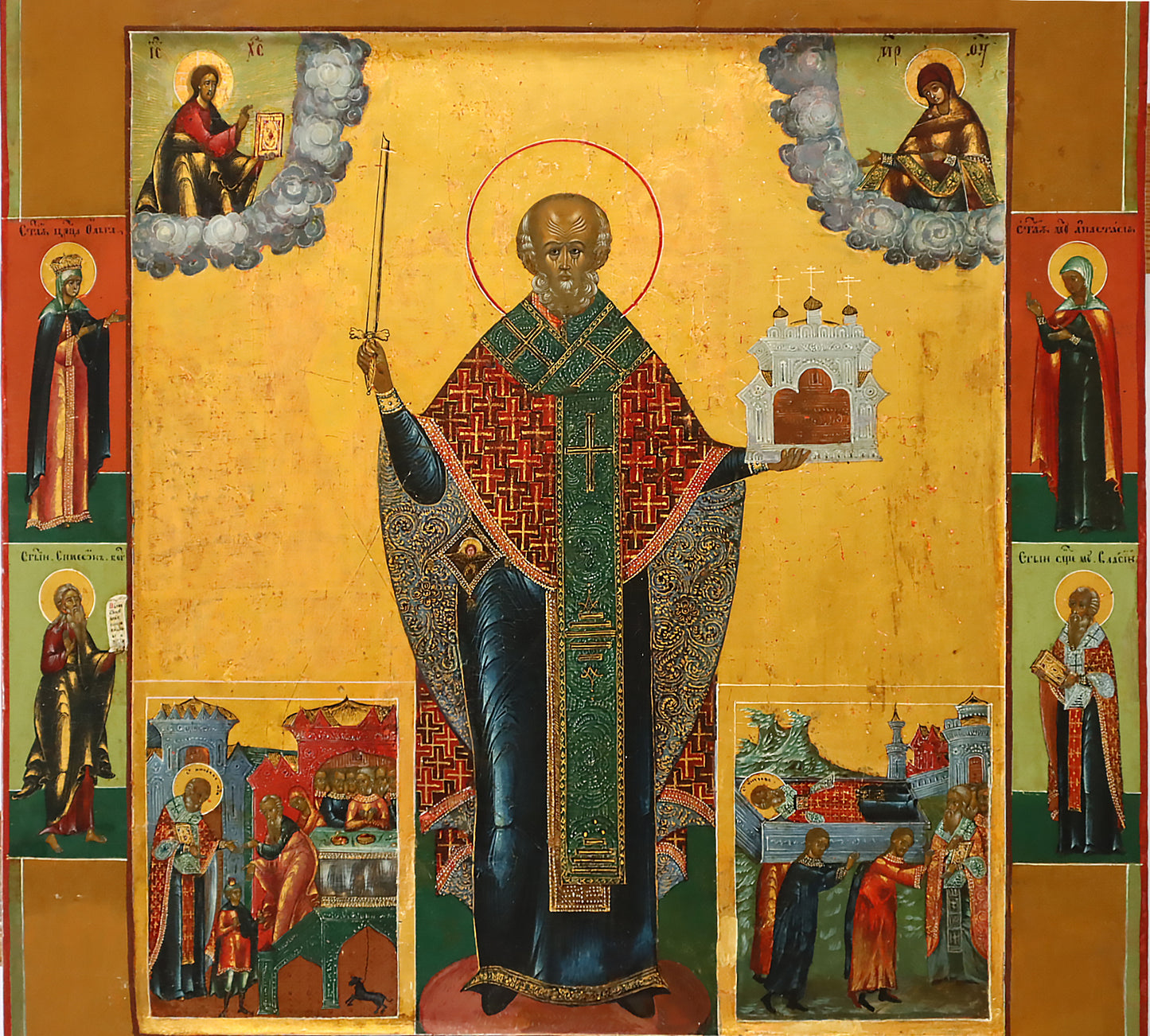 ANTIQUE 19c RUSSIAN PAINTED ICON of St. Nicholas Mozhaisky | 3598