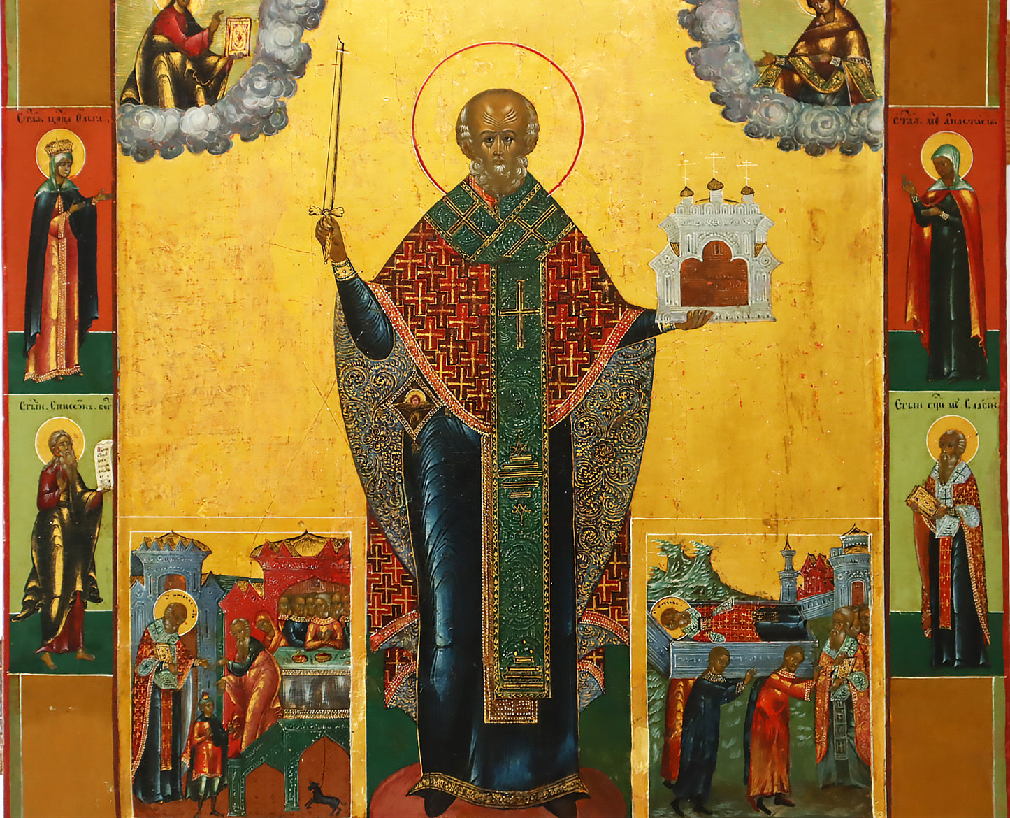ANTIQUE 19c RUSSIAN PAINTED ICON of St. Nicholas Mozhaisky | 3598