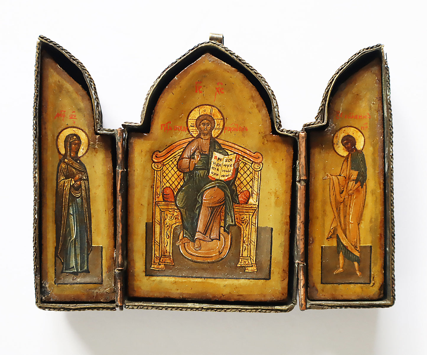 ANTIQUE 19c RUSSIAN PAINTED ICON: Triptych icon of the Diesis | 5114 |