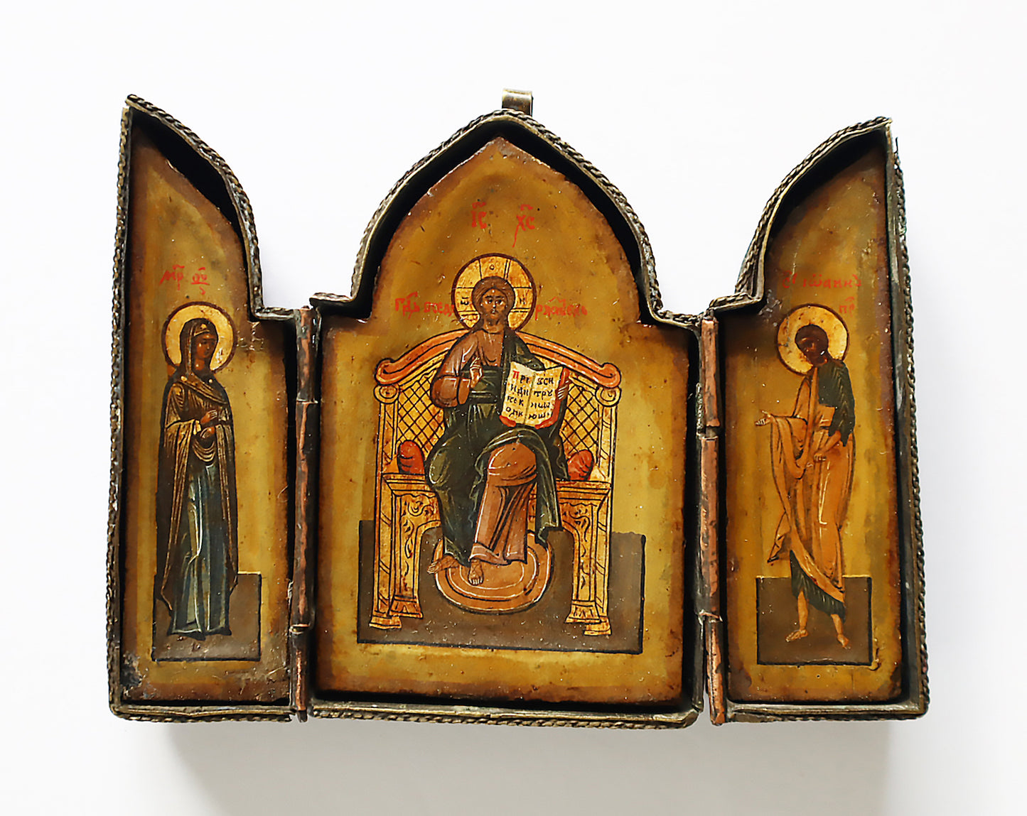 ANTIQUE 19c RUSSIAN PAINTED ICON: Triptych icon of the Diesis | 5114 |