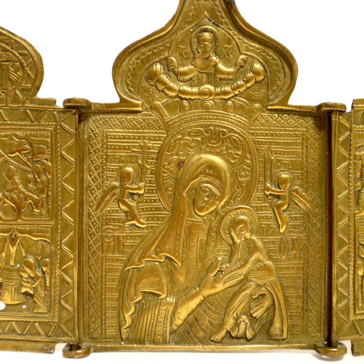 Antiques, Orthodox, Russian Bronze icon-triptych: The Mother of God. | 5317 |