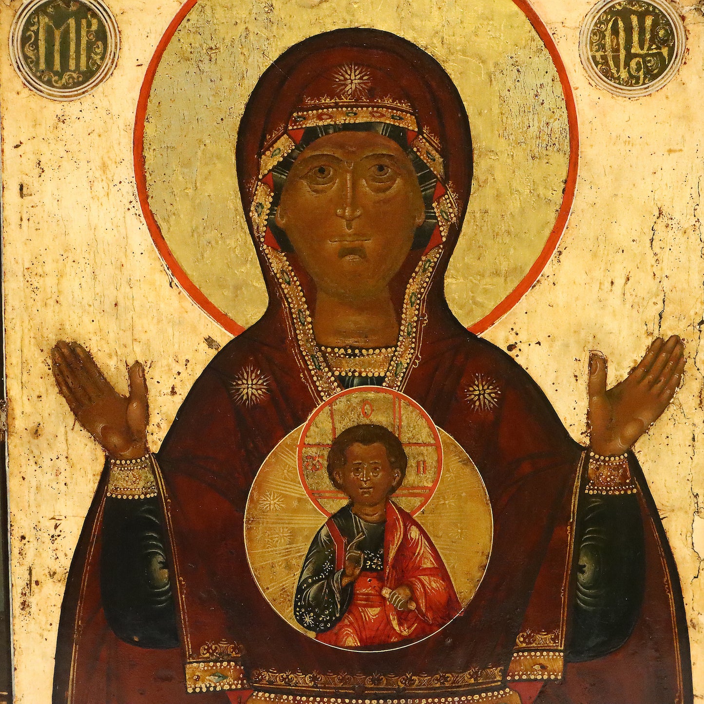 ANTIQUE 18c RUSSIAN PAINTED ICON: THE MOTHER OF GOD OF THE SIGN | 5337 |