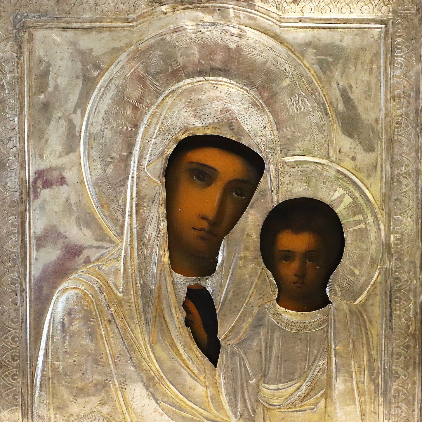ANTIQUE 19c 84 SILVER RUSSIAN PAINTED ICON: Kazan Mother of God | 5345 |