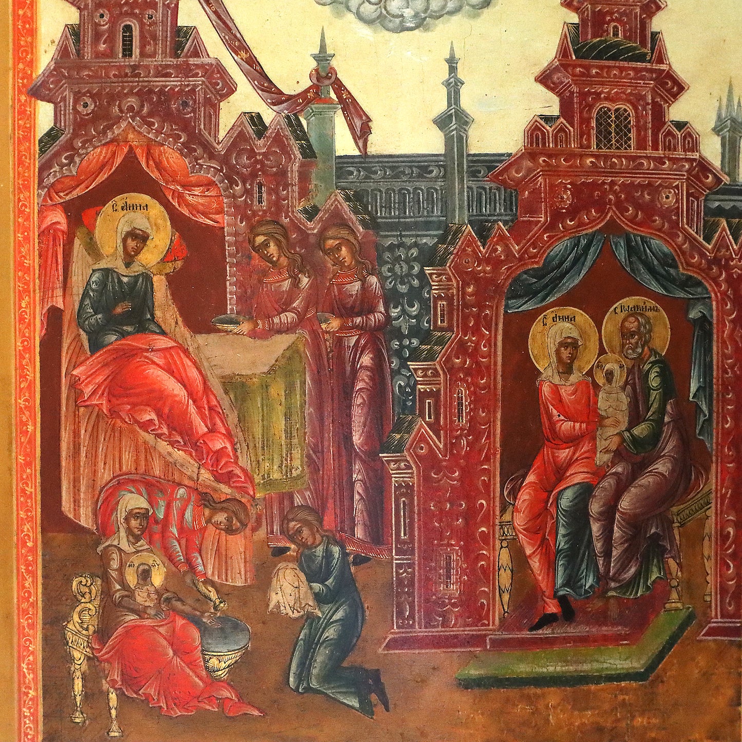 ANTIQUE 18c RUSSIAN PAINTED ICON: Nativity of Virgin | 5382 |