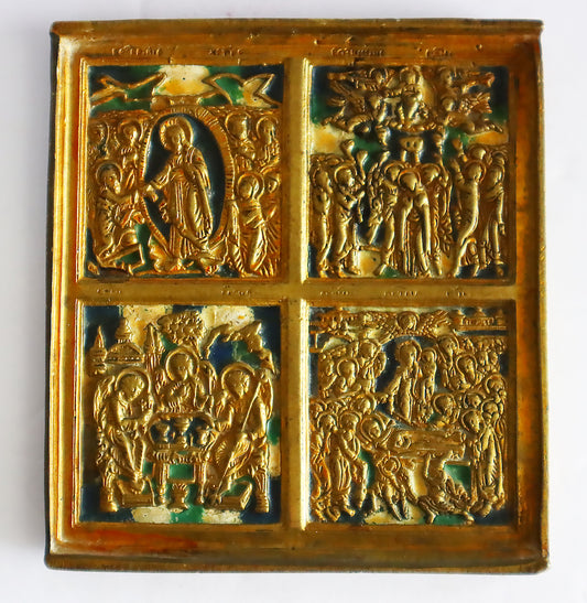 Antiques, Orthodox, Russian Bronze icon: Traveling icon with enamel. | 5439 |