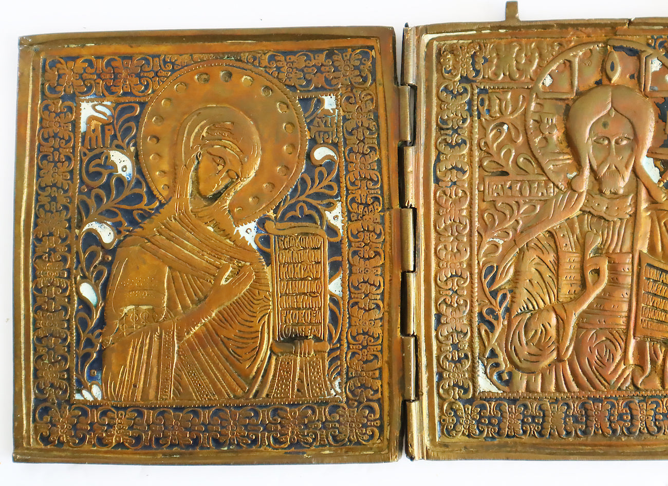 Antiques, Orthodox, Russian Bronze icon: Triptich Diesis with enamel. | 5491 |