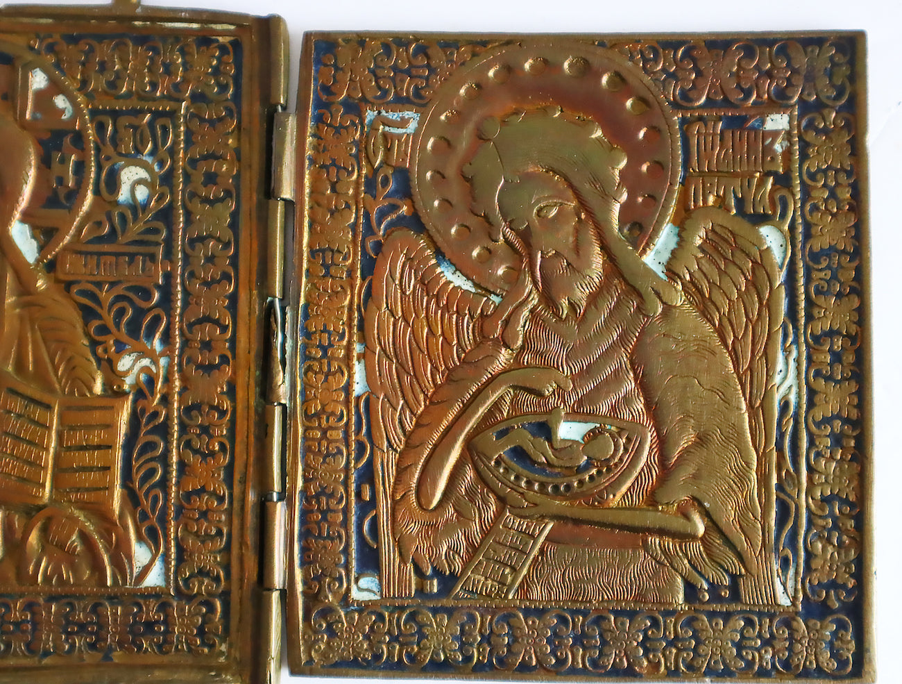 Antiques, Orthodox, Russian Bronze icon: Triptich Diesis with enamel. | 5491 |