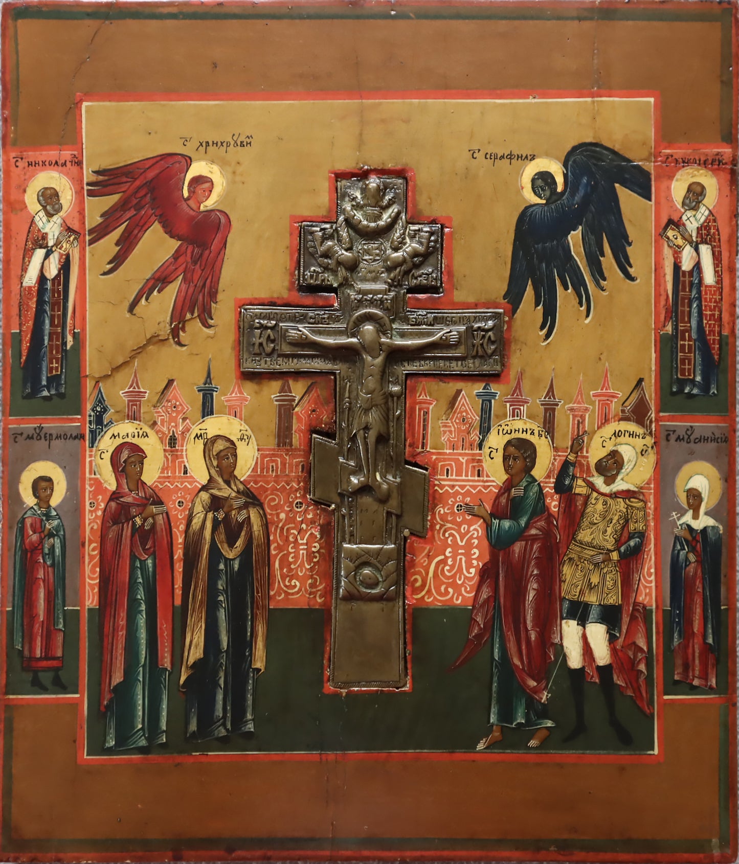 ANTIQUE 19c RUSSIAN PAINTED ICON: THE CRUCIFIXION OF CHRIST | 5521 |