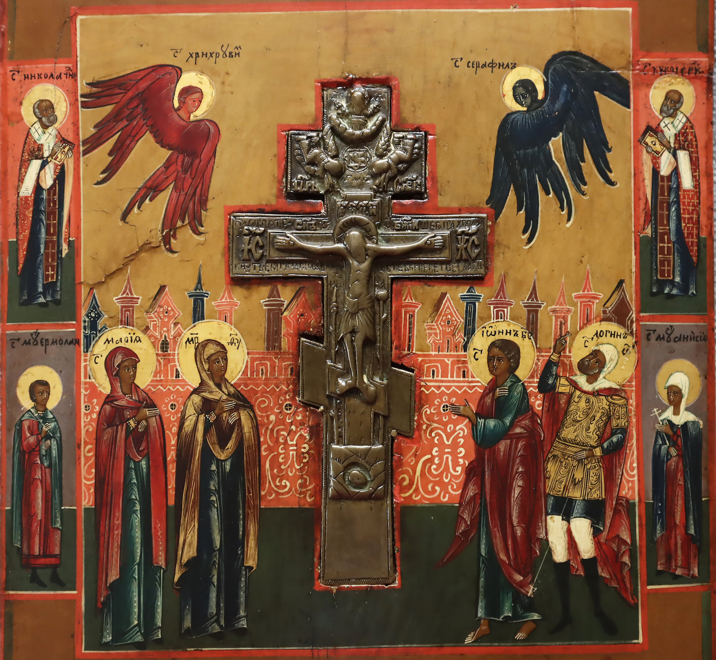 ANTIQUE 19c RUSSIAN PAINTED ICON: THE CRUCIFIXION OF CHRIST | 5521 |