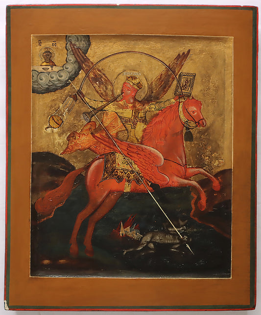 Antiques, Orthodox, Russian icon: ST. MICHAEL AS HORSEMAN OF THE APOCALYPSE | 5532
