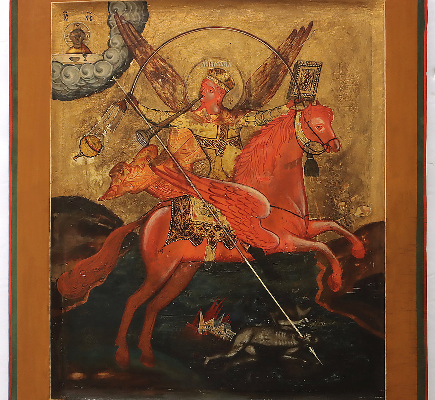 Antiques, Orthodox, Russian icon: ST. MICHAEL AS HORSEMAN OF THE APOCALYPSE | 5532