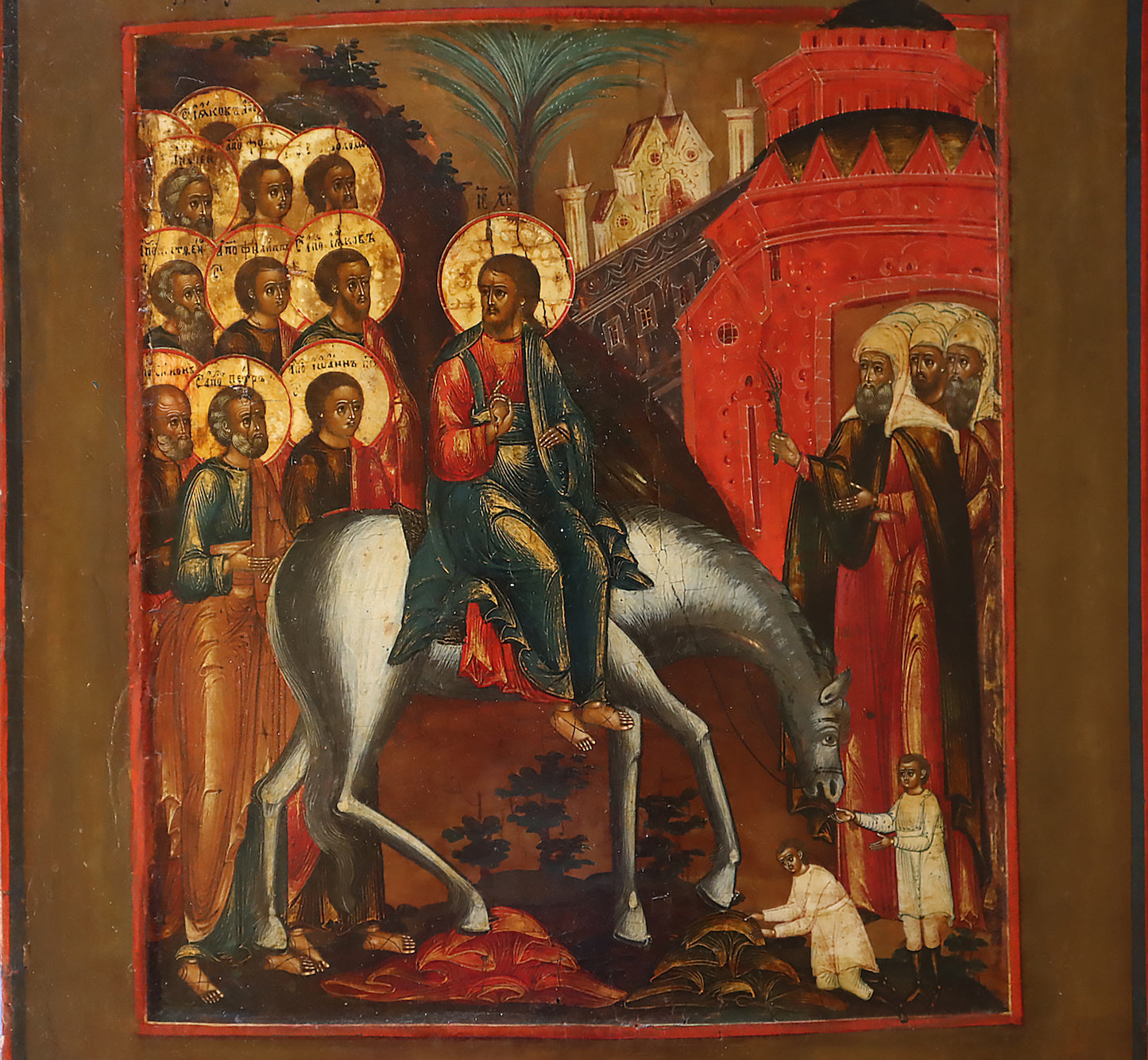 ANTIQUE 19c RUSSIAN PAINTED ICON: The entrance into Jerusalem | 5633 |