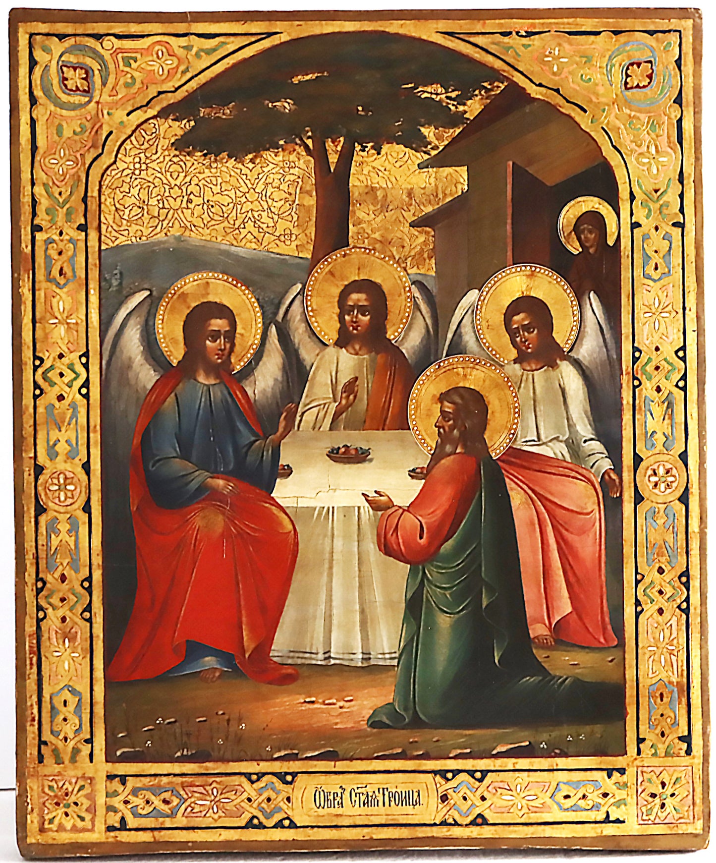 ANTIQUE 19c RUSSIAN PAINTED ICON: The old Testament Trinity | 5635 |