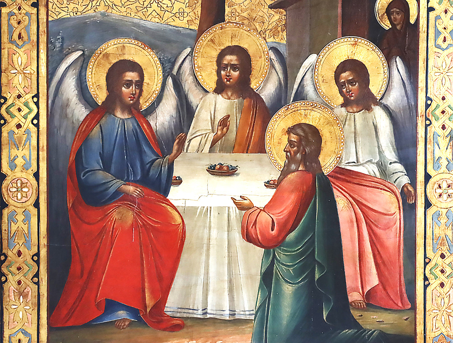 ANTIQUE 19c RUSSIAN PAINTED ICON: The old Testament Trinity | 5635 |