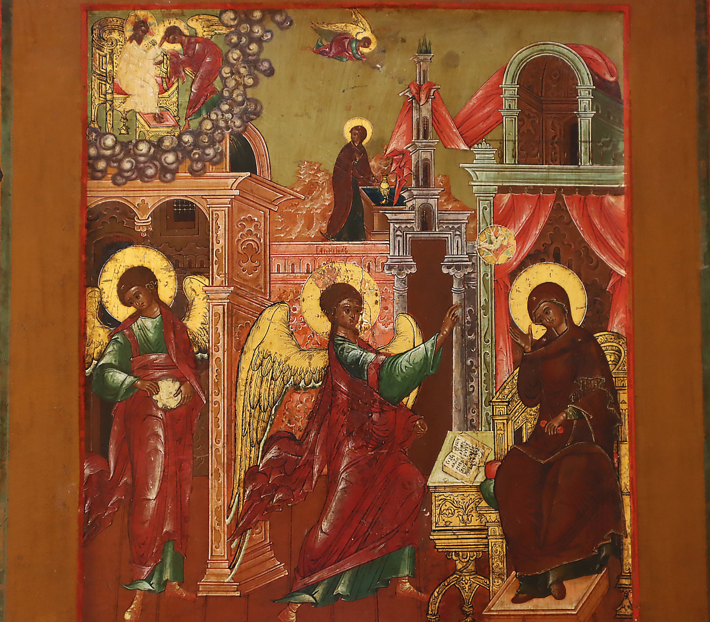 ANTIQUE 19c RUSSIAN PAINTED ICON: The Annunciation | 5640 |