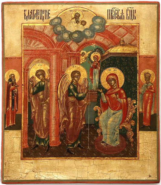 ANTIQUE 19c RUSSIAN PAINTED ICON: Annunciation of Mother of God | 5647 |
