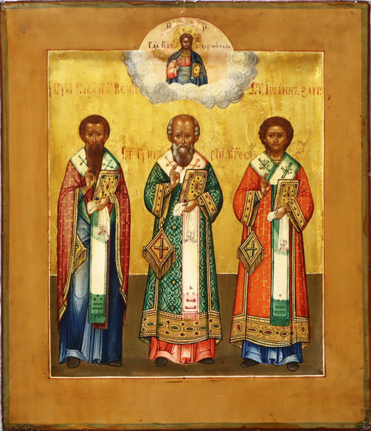 ANTIQUE 19c RUSSIAN PAINTED ICON: An Icon Showing The three Hierarchs | 5649 |