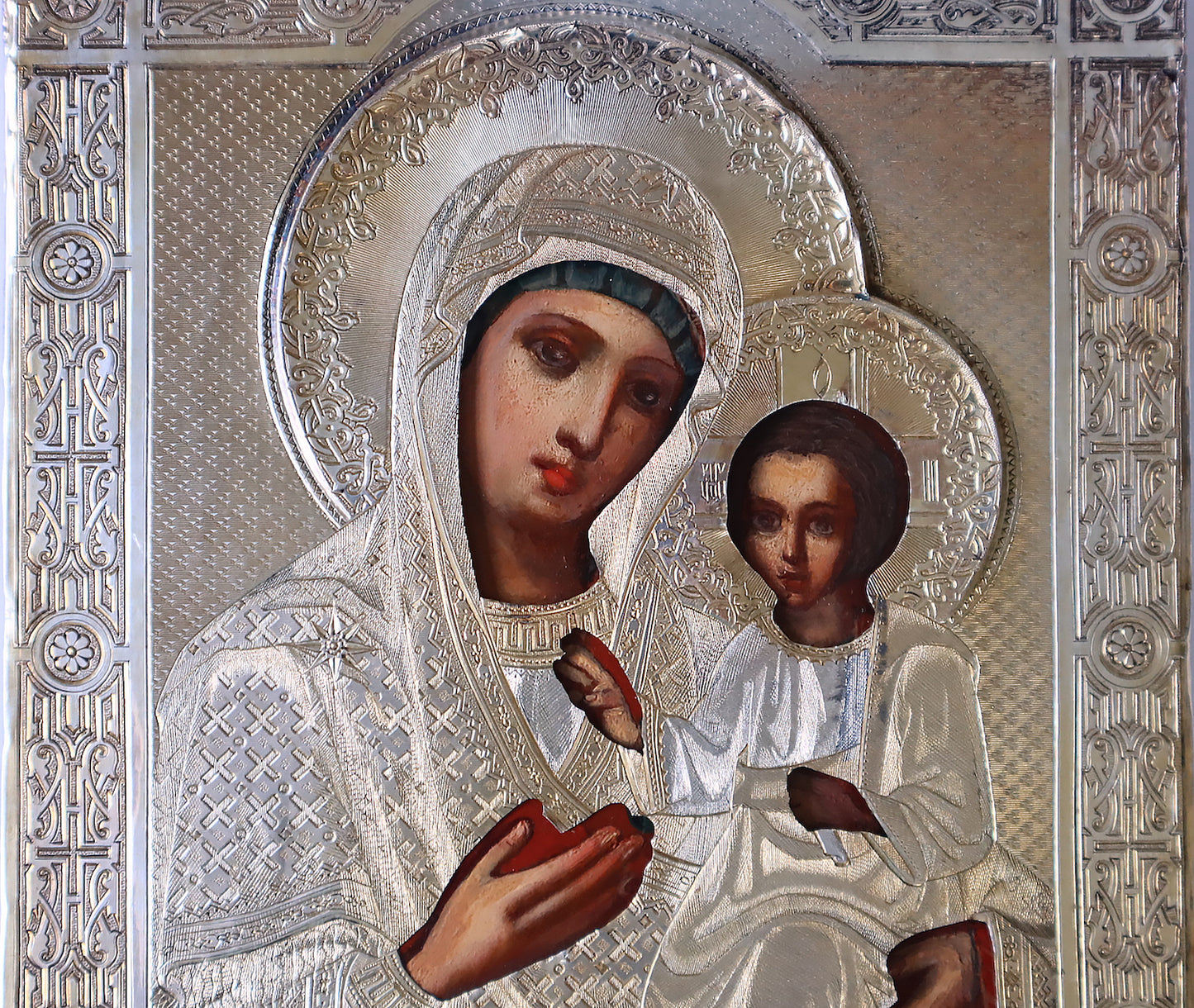 Christian, Orthodox icon of the Iverskaya Mother of God in a silver frame. | 5754 |