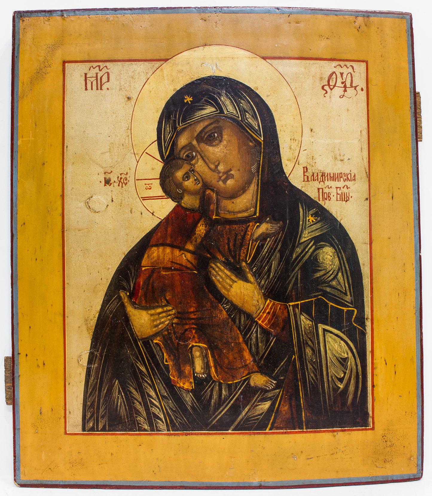 ANTIQUE 19c RUSSIAN PAINTED ICON of Vladimirskaya Mother of God | 3797 |