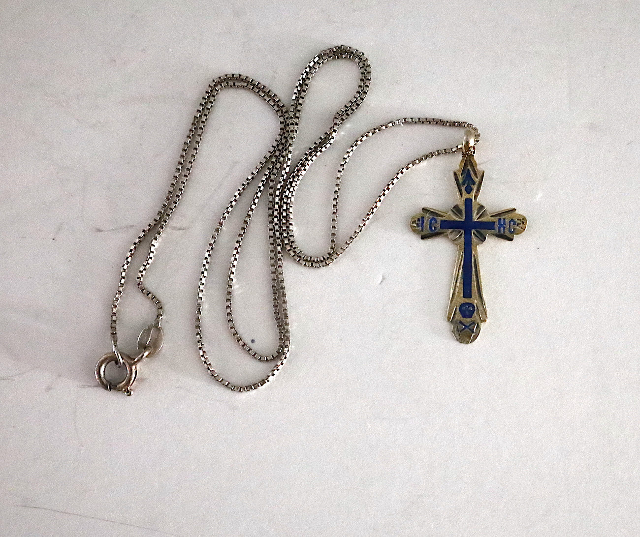 Antique 19th century, Orthodox Russian silver cross with chain. | 4874 |