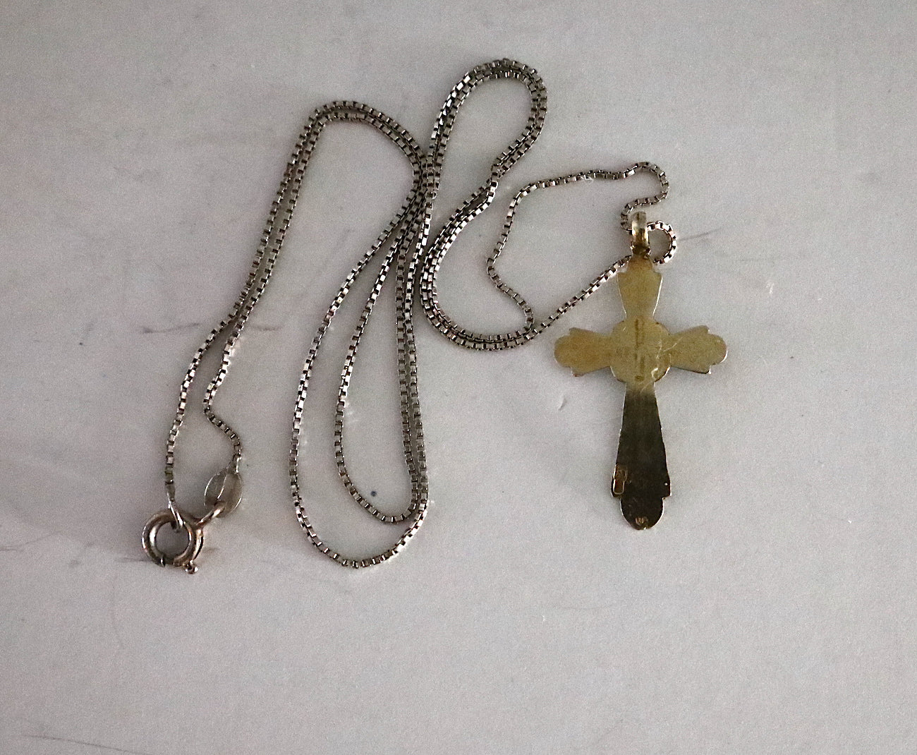 Antique 19th century, Orthodox Russian silver cross with chain. | 4874 |