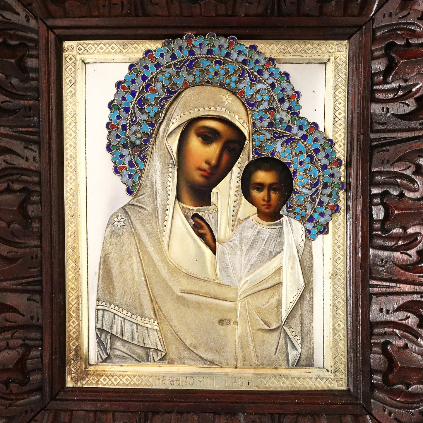 ANTIQUE 19c 84 SILVER RUSSIAN PAINTED ICON: KAZANSKAYA MOTHER OF GOD | 5140 |