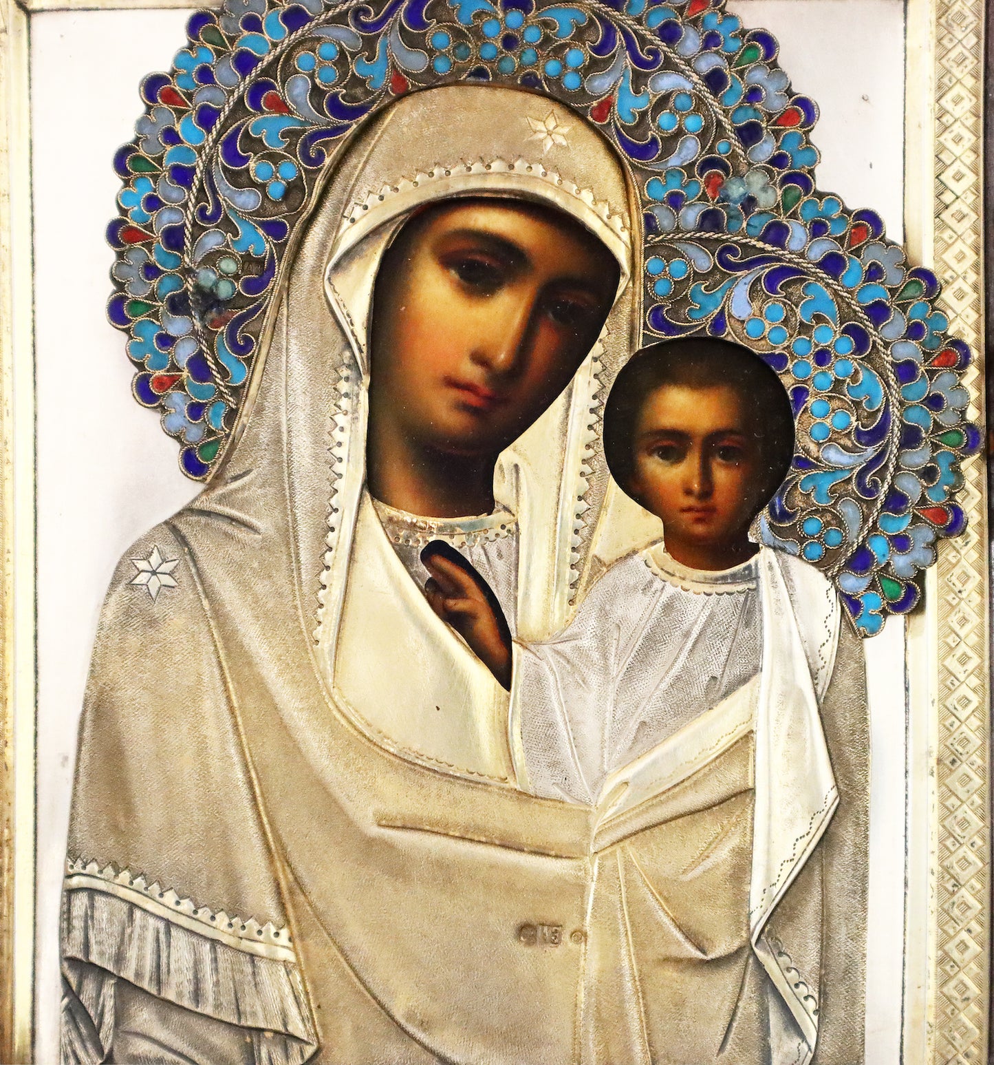 ANTIQUE 19c 84 SILVER RUSSIAN PAINTED ICON: KAZANSKAYA MOTHER OF GOD | 5140 |