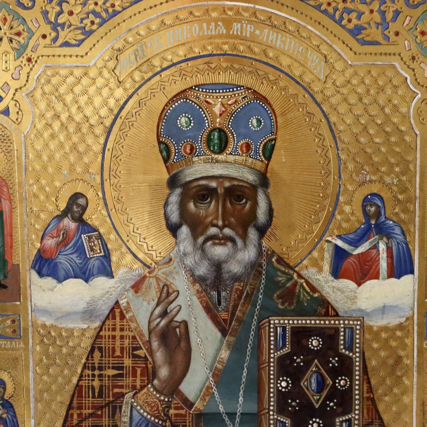 ANTIQUE 19c RUSSIAN PAINTED ICON: ST. NICHOLAS OF MYRA | 5249 |