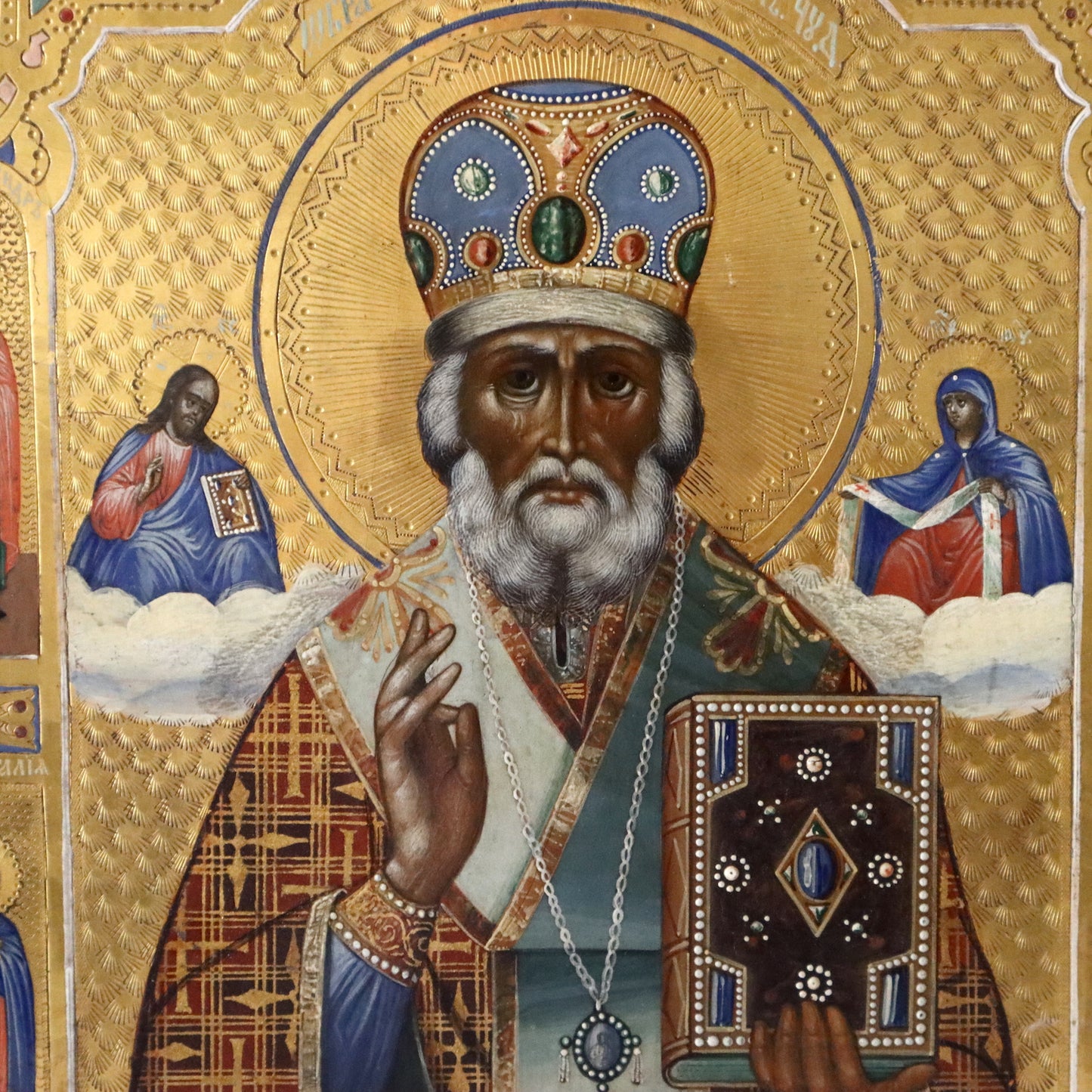 ANTIQUE 19c RUSSIAN PAINTED ICON: ST. NICHOLAS OF MYRA | 5249 |