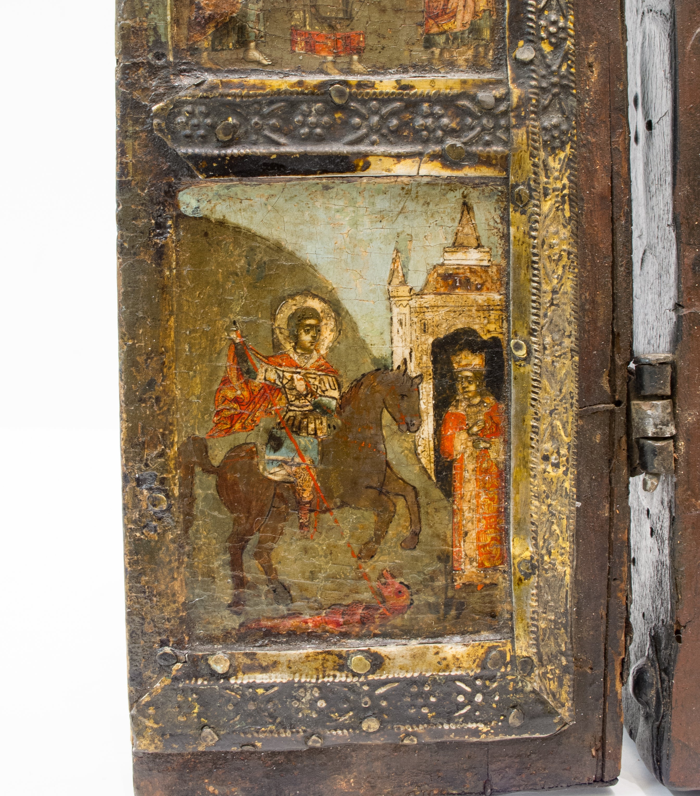 Antique Russian Orthodox Brass Triptych Folded Icon (item #1470460)