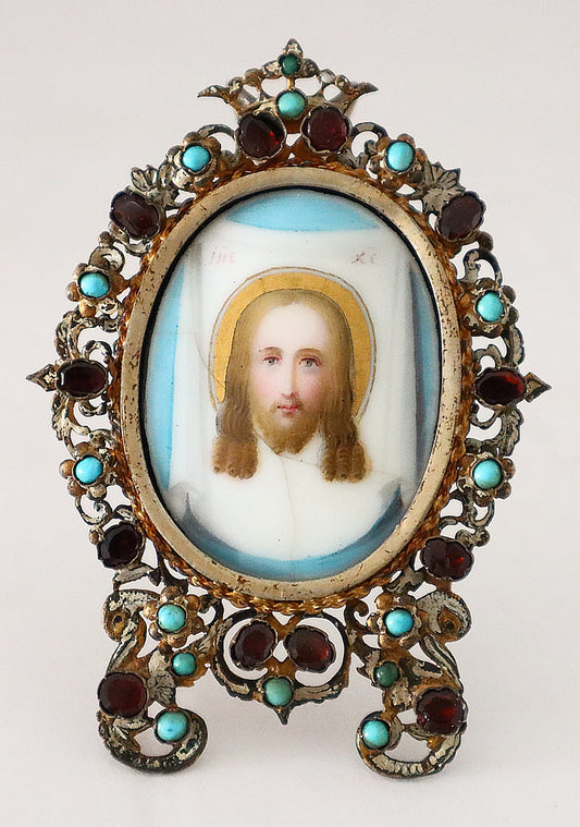 Antique 19th century Russian Icon of Image of Christ Not Made By Hands in Silver Frame | 4061 |