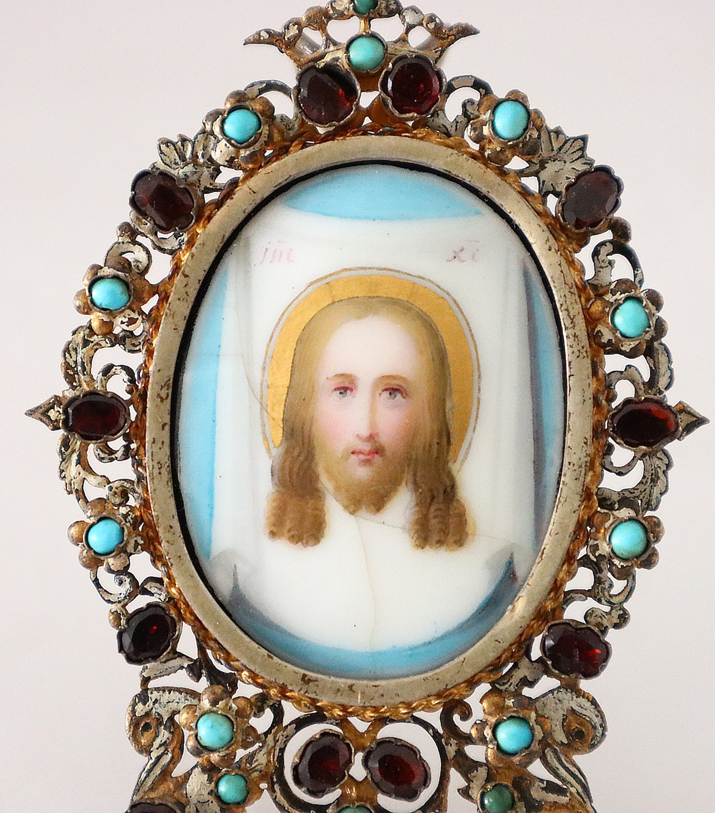 4061 | Antique 19th century Russian Icon of Image of Christ Not Made By Hands in Silver Frame