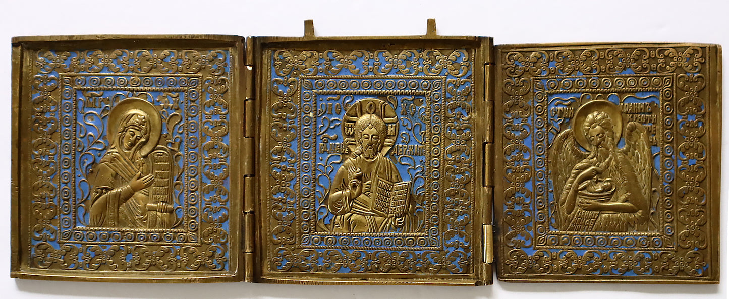 5051 | Antiques, Orthodox, Russian Bronze icon: Triptich Diesis with enamel.