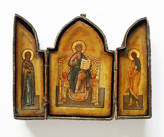 ANTIQUE 19c RUSSIAN PAINTED ICON: Triptych icon of the Diesis | 5114 |
