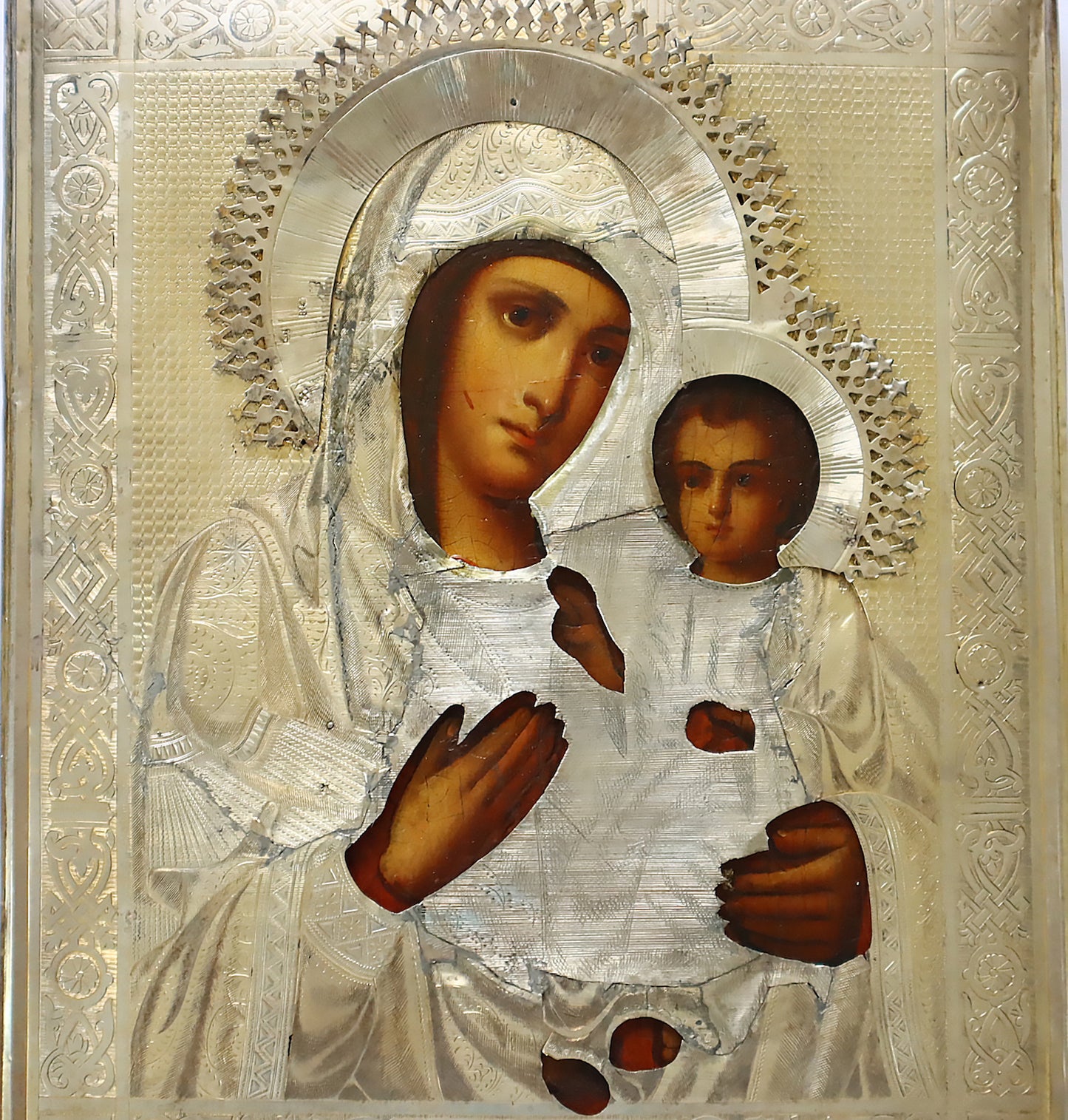 5254 | Antiques, Orthodox Russian icon: THE IVERSKAYA MOTHER OF GOD WITH A SILVER OKLAD