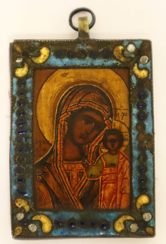 ANTIQUE 19c RUSSIAN PAINTED ICON: Kazan Mother of God |5310 |