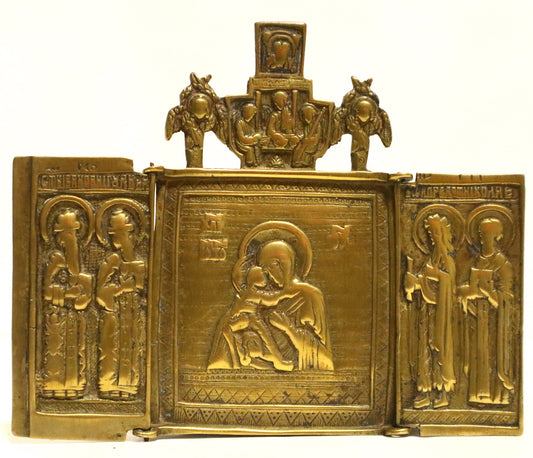 5323 | Antiques, Orthodox, Russian Bronze icon-triptych: The Mother of God.