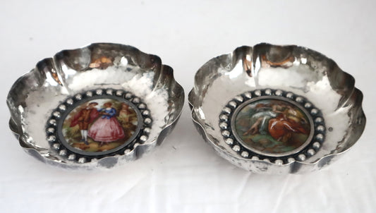 5350 | Pair of Sterling Limoges Porcelain Candy Dishes