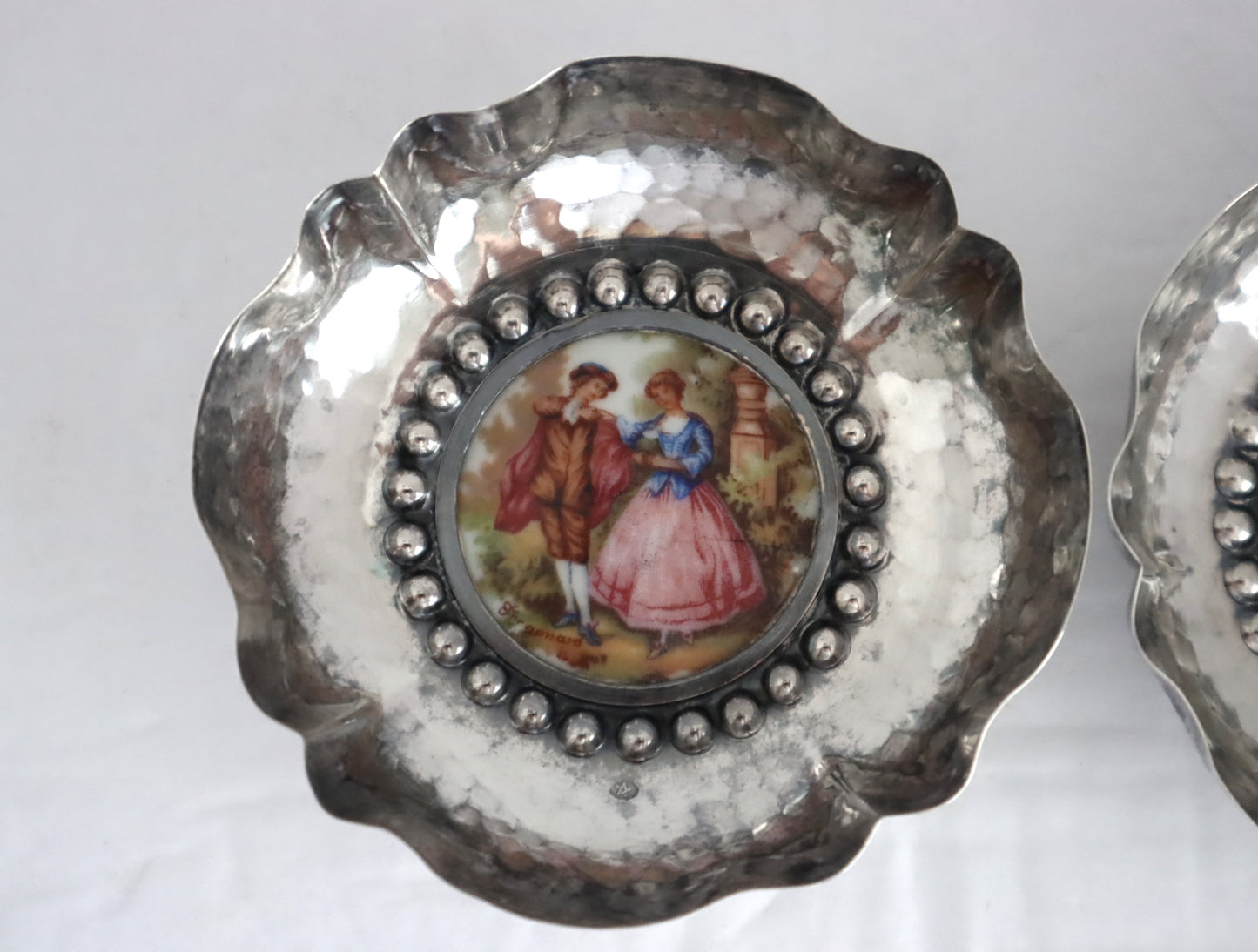 5350 | Pair of Sterling Limoges Porcelain Candy Dishes