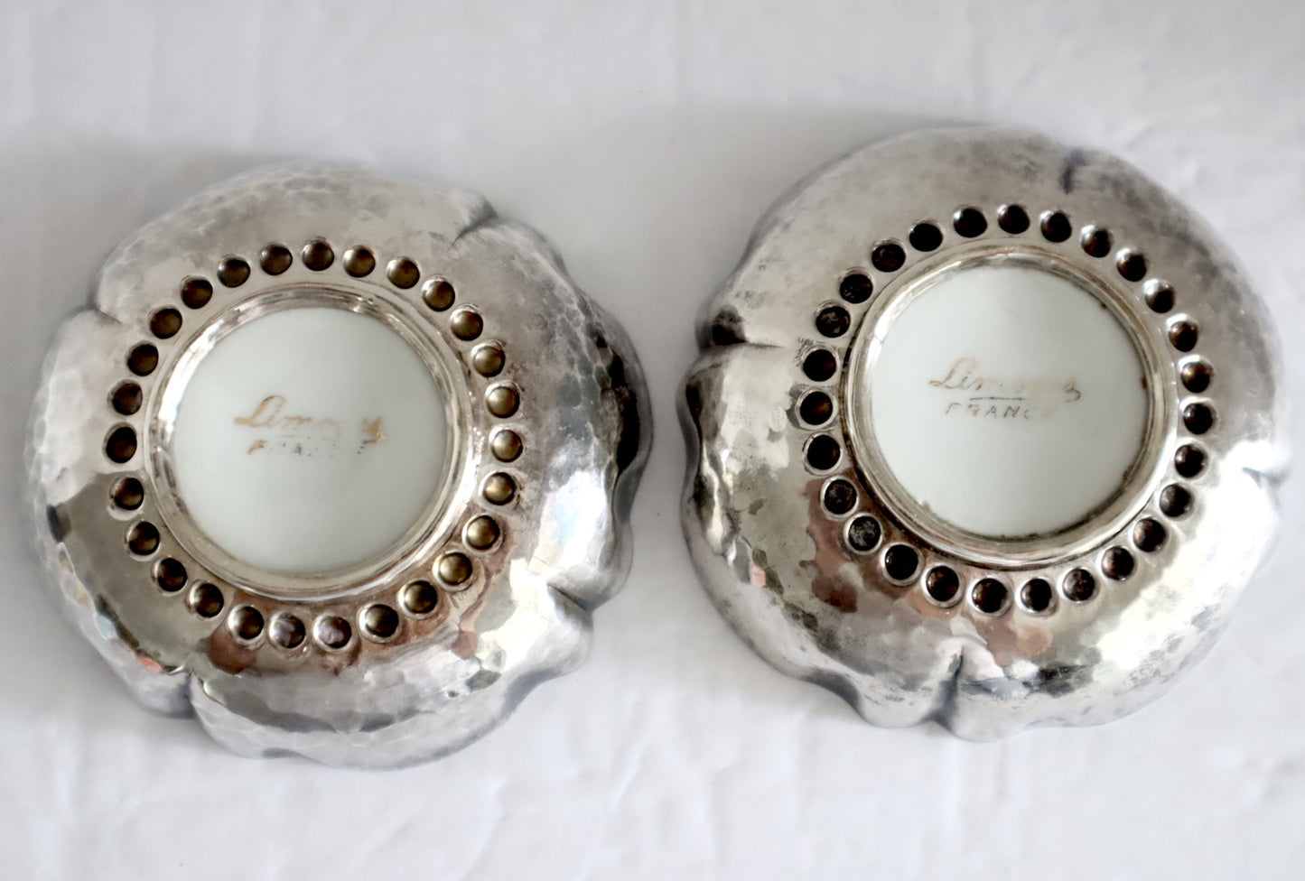 5350 | Pair of Sterling Limoges Porcelain Candy Dishes