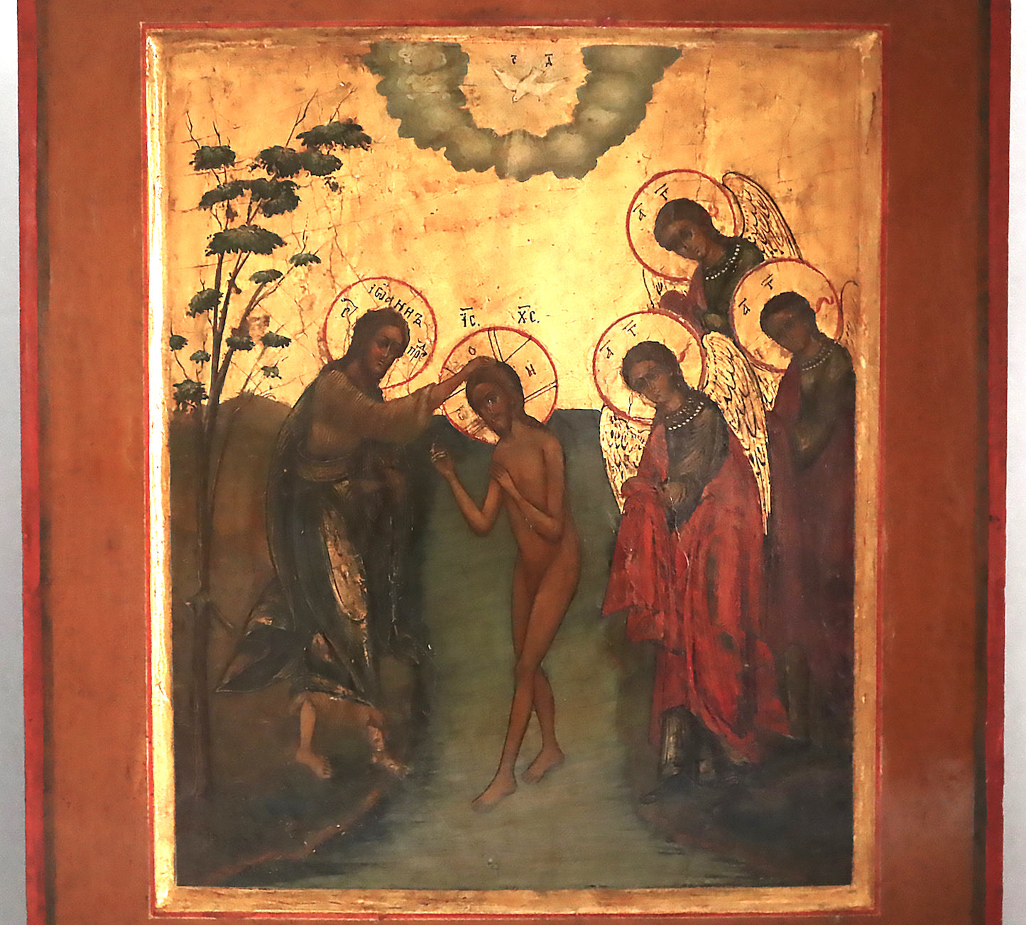 ANTIQUE 19c RUSSIAN PAINTED ICON: The Baptism Of Christ | 5410 |