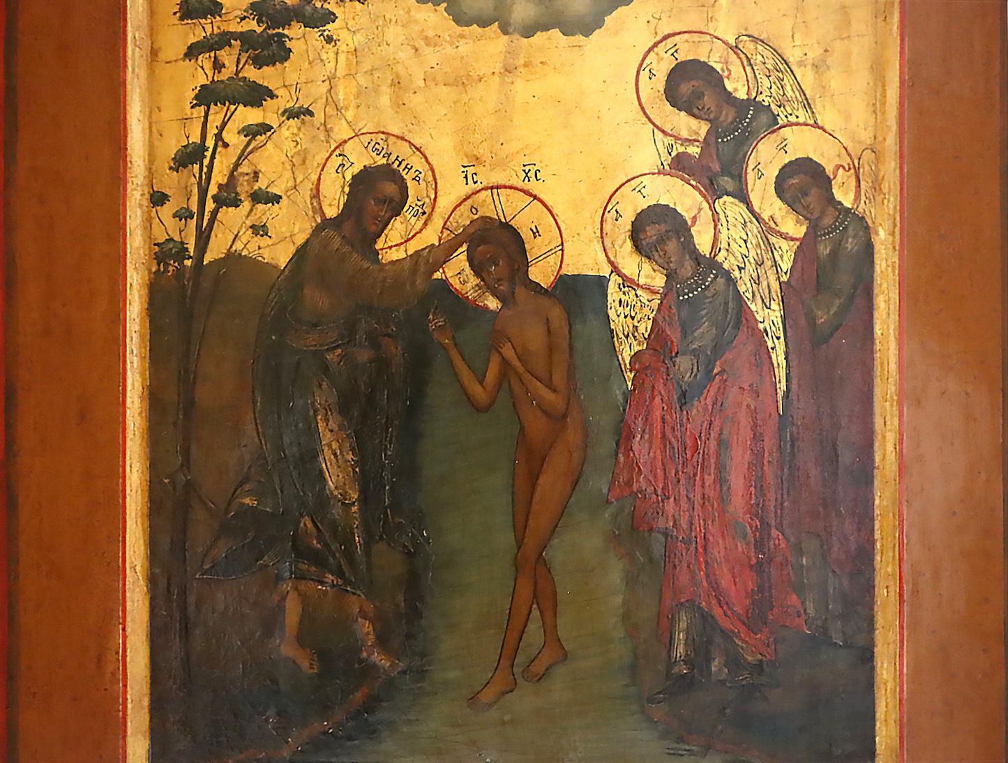 ANTIQUE 19c RUSSIAN PAINTED ICON: The Baptism Of Christ | 5410 |