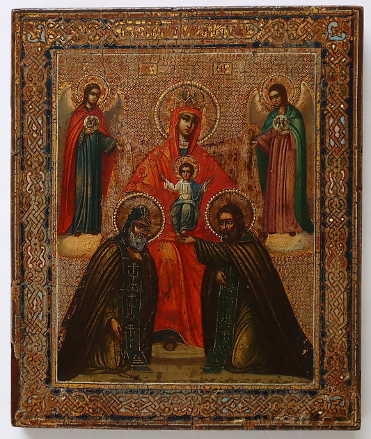 ANTIQUE 19c RUSSIAN PAINTED ICON: The Mother Of God Of The Kiev Caves|5414 |