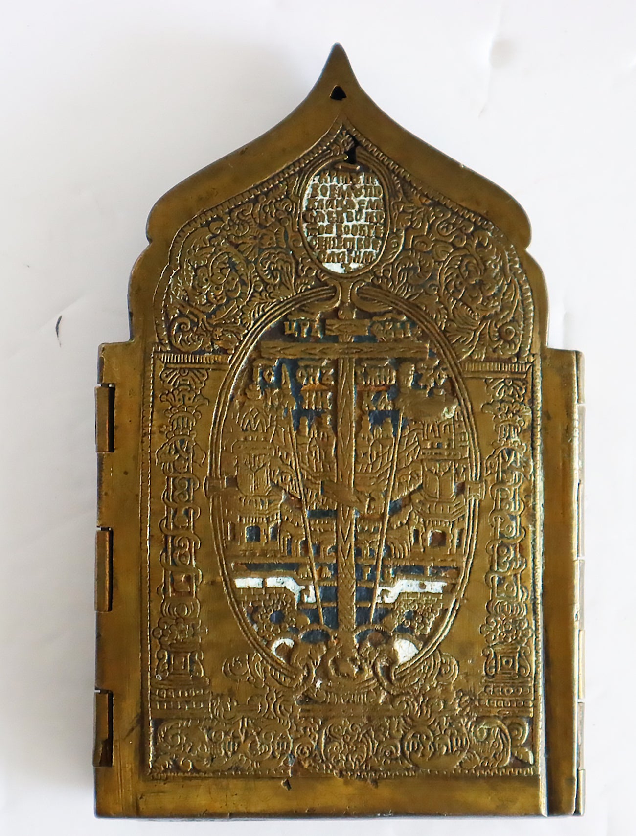 5458 | Antiques, Orthodox, Russian Bronze icon: QUADIPTYCH with enamel.