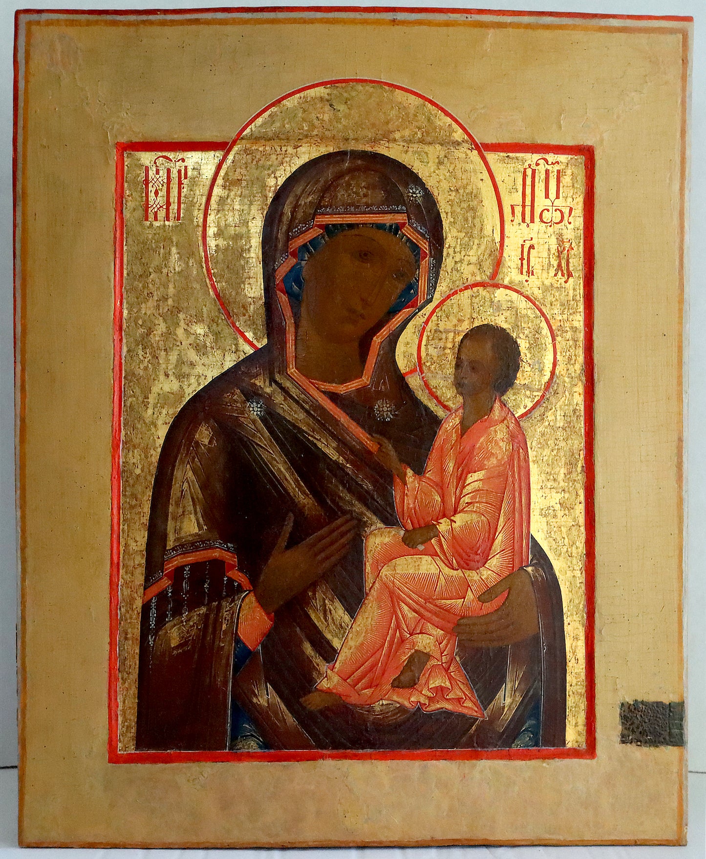 ANTIQUE 19c RUSSIAN PAINTED ICON: Tikhvinskaya Mother of God | 5493 |