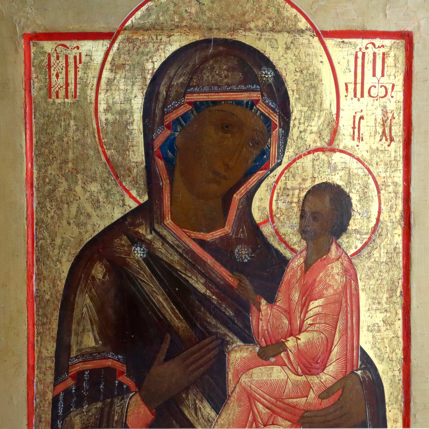 ANTIQUE 19c RUSSIAN PAINTED ICON: Tikhvinskaya Mother of God | 5493 |