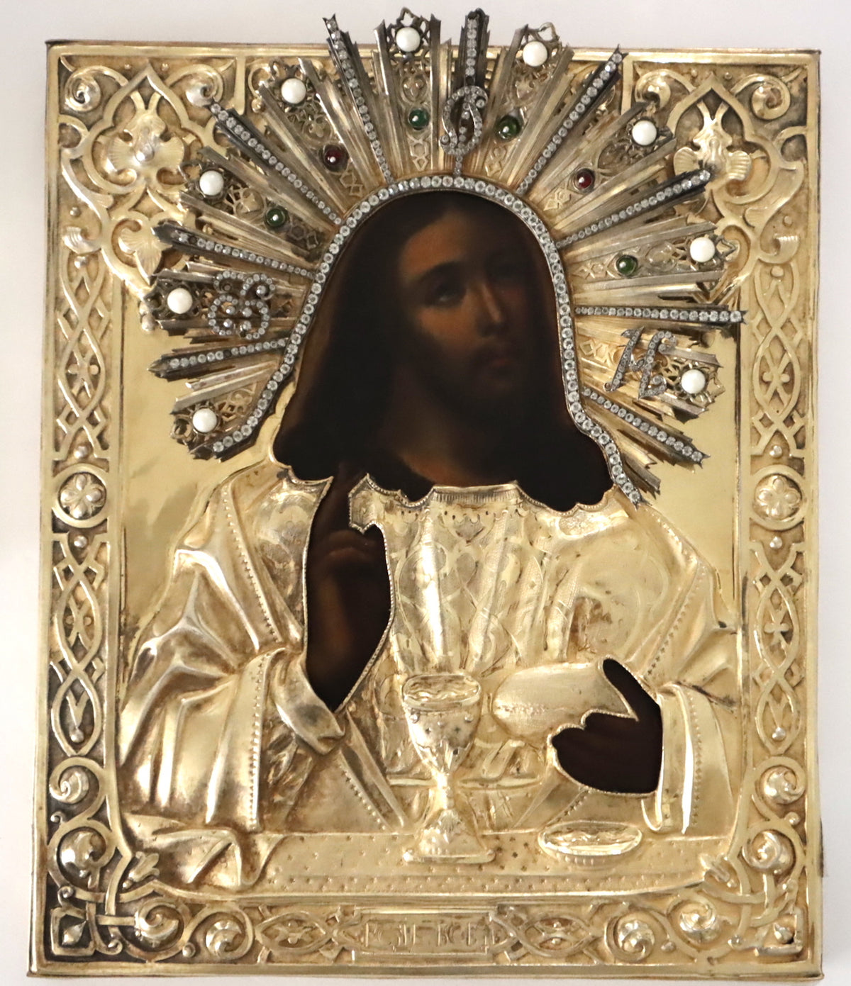 Antiques, Orthodox, Russian icon: Wedding Pair: KAZAN MOTHER OF GOD AND JESUS CHRIST WITH SILVER AND GOLD EDGE (oklad) | 5530 |