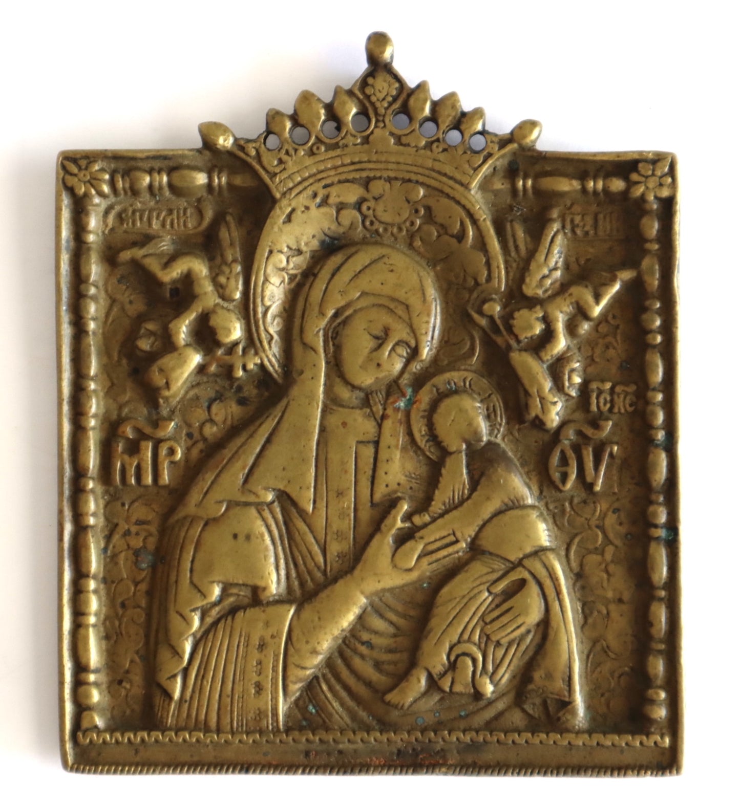 5575 | Antiques, Orthodox, Russian Bronze icon: The Mother of God of Passion