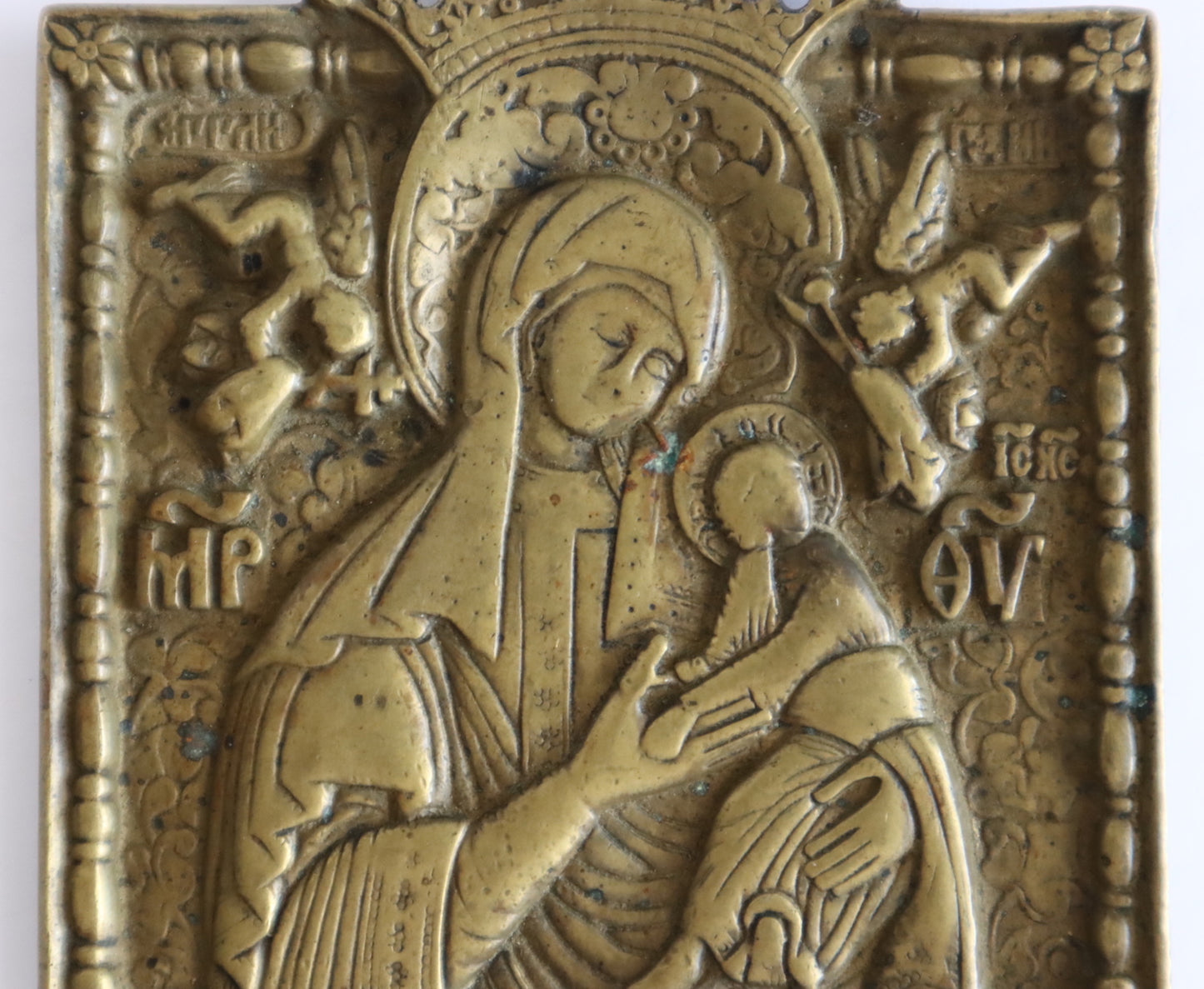 5575 | Antiques, Orthodox, Russian Bronze icon: The Mother of God of Passion