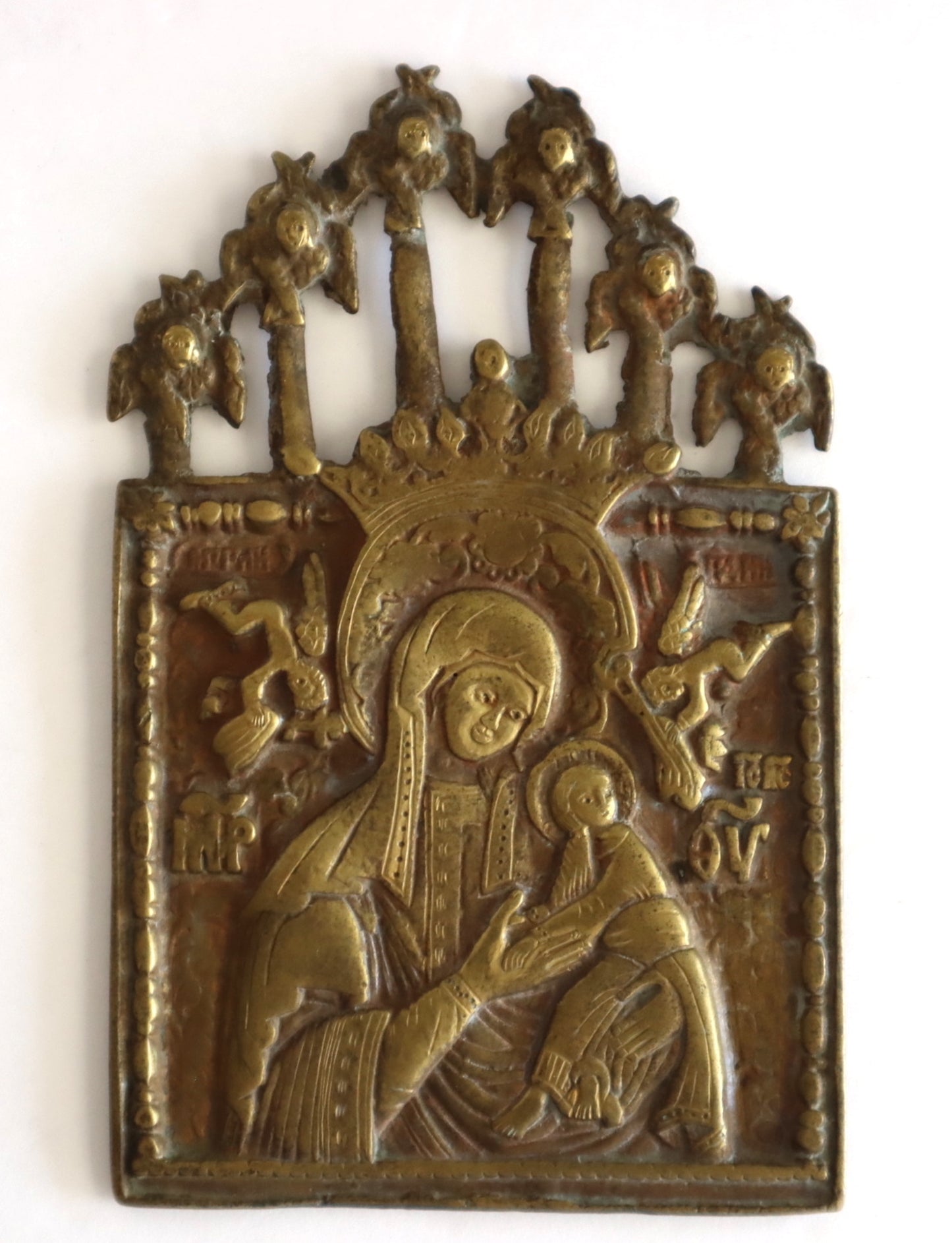 5576 | Antiques, Orthodox, Russian Bronze icon: The Mother of God of Passion